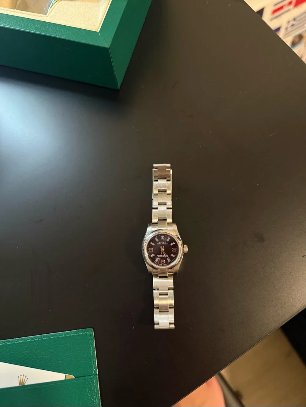 Rolex Oyster Perpetual Date Watch with Green Box and Booklets